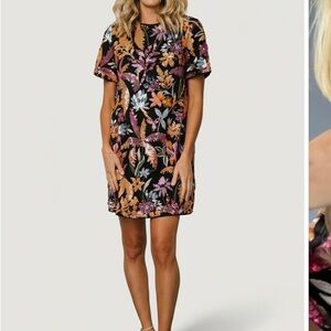 Baltic Born Black Sequin Floral Mini Dress with Multicolor Embroidery